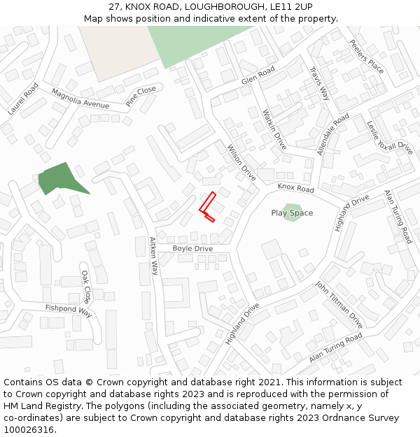 27, KNOX ROAD, LOUGHBOROUGH, LE11 2UP: Location map and indicative extent of plot