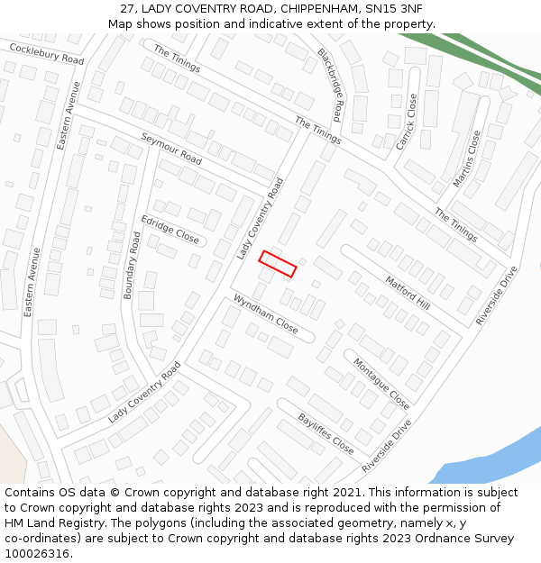 27, LADY COVENTRY ROAD, CHIPPENHAM, SN15 3NF: Location map and indicative extent of plot
