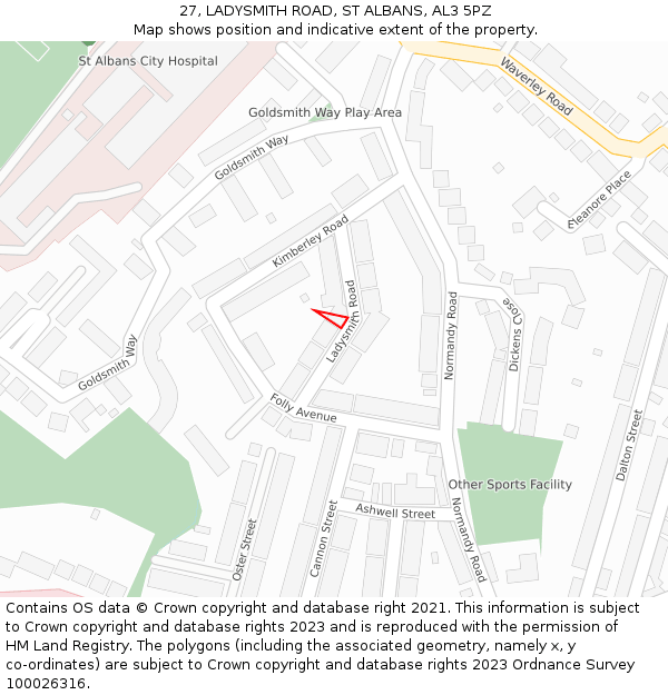 27, LADYSMITH ROAD, ST ALBANS, AL3 5PZ: Location map and indicative extent of plot