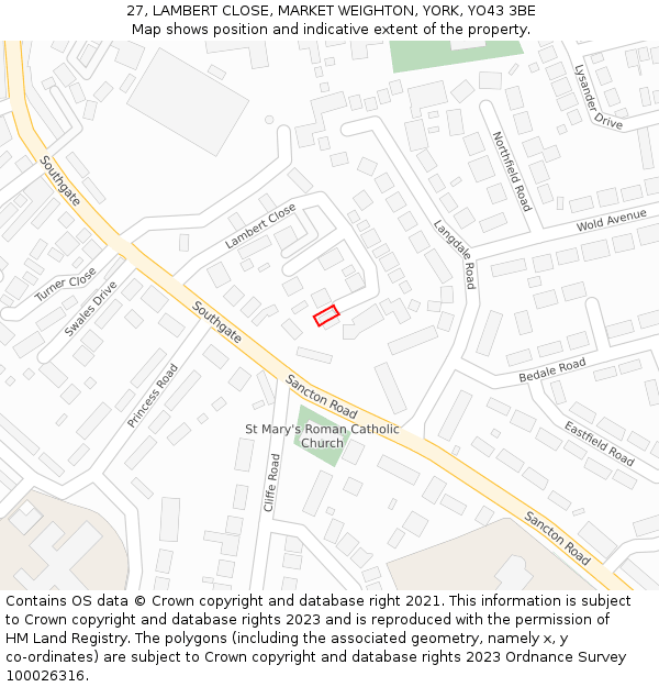 27, LAMBERT CLOSE, MARKET WEIGHTON, YORK, YO43 3BE: Location map and indicative extent of plot