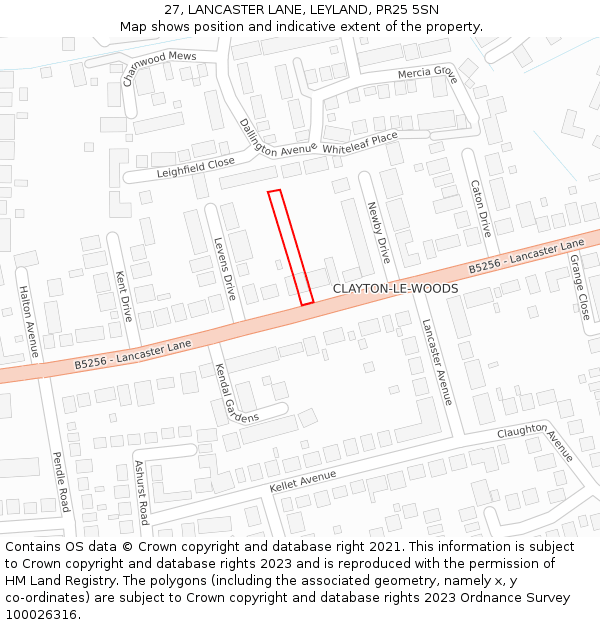 27, LANCASTER LANE, LEYLAND, PR25 5SN: Location map and indicative extent of plot