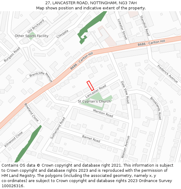 27, LANCASTER ROAD, NOTTINGHAM, NG3 7AH: Location map and indicative extent of plot