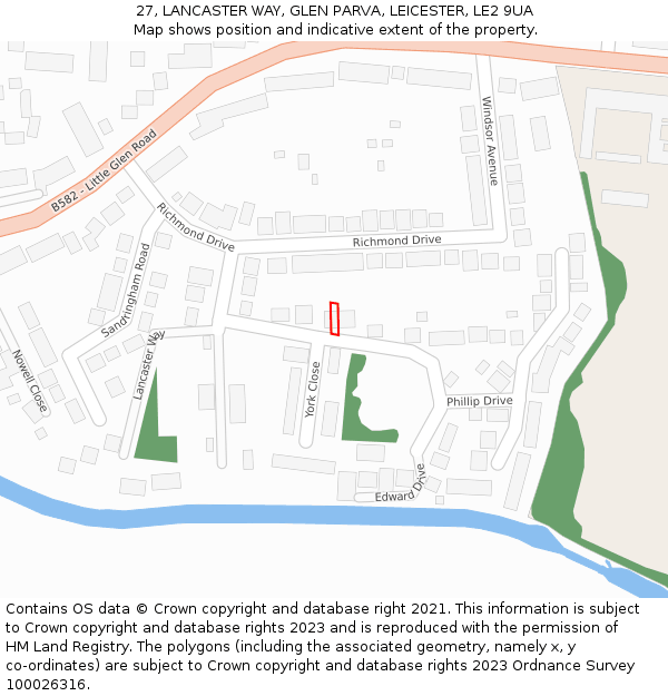 27, LANCASTER WAY, GLEN PARVA, LEICESTER, LE2 9UA: Location map and indicative extent of plot