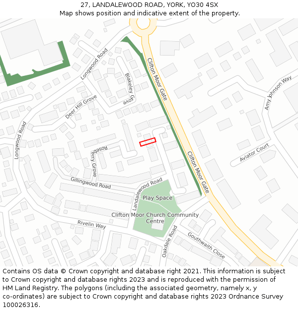 27, LANDALEWOOD ROAD, YORK, YO30 4SX: Location map and indicative extent of plot