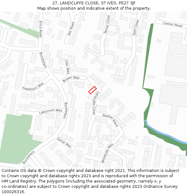 27, LANDCLIFFE CLOSE, ST IVES, PE27 3JF: Location map and indicative extent of plot