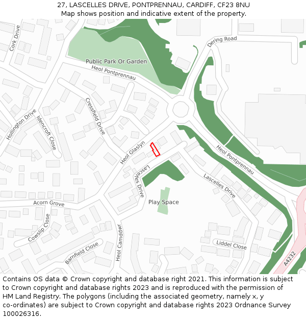 27, LASCELLES DRIVE, PONTPRENNAU, CARDIFF, CF23 8NU: Location map and indicative extent of plot
