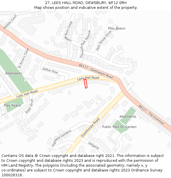 27, LEES HALL ROAD, DEWSBURY, WF12 0RH: Location map and indicative extent of plot