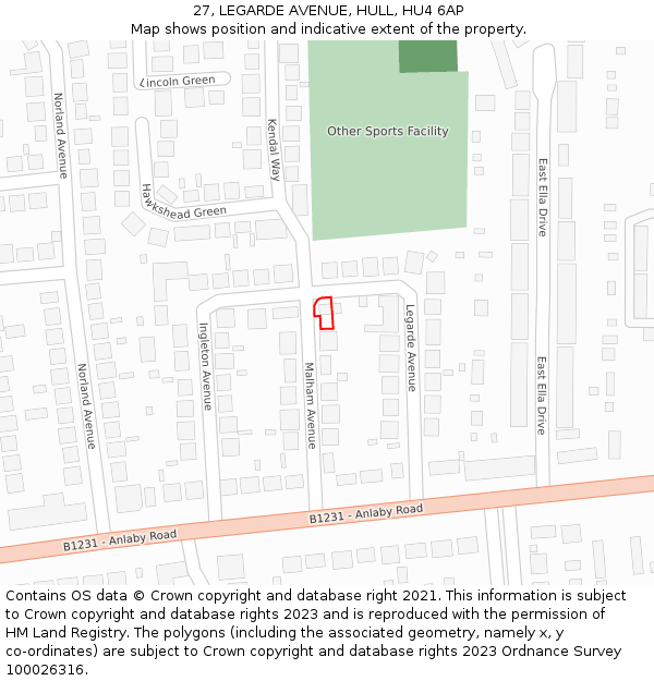 27, LEGARDE AVENUE, HULL, HU4 6AP: Location map and indicative extent of plot