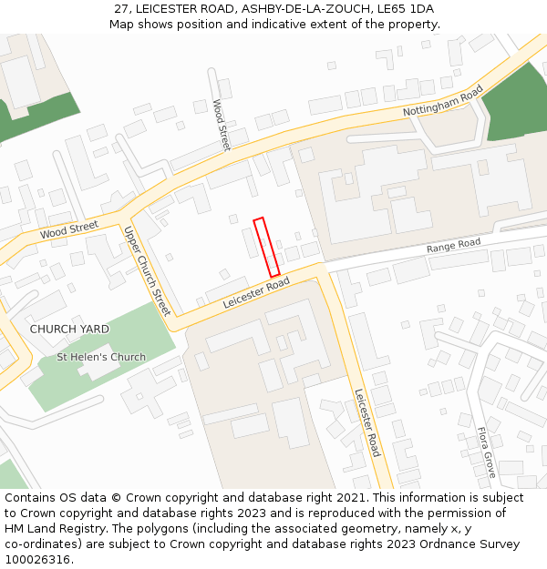 27, LEICESTER ROAD, ASHBY-DE-LA-ZOUCH, LE65 1DA: Location map and indicative extent of plot
