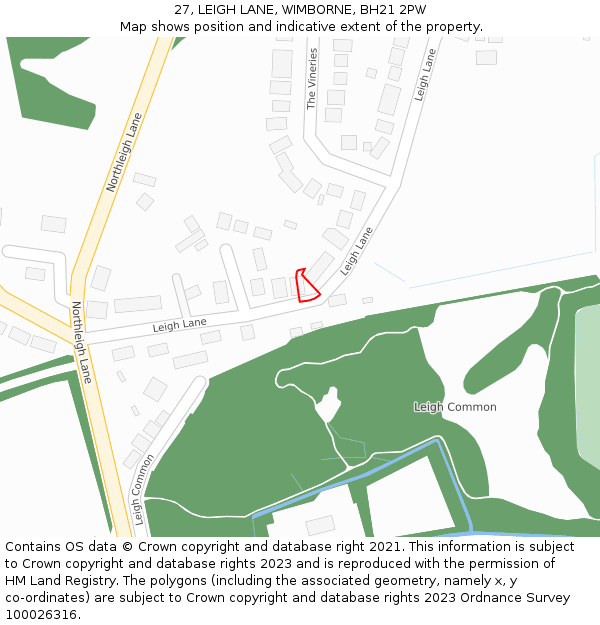 27, LEIGH LANE, WIMBORNE, BH21 2PW: Location map and indicative extent of plot