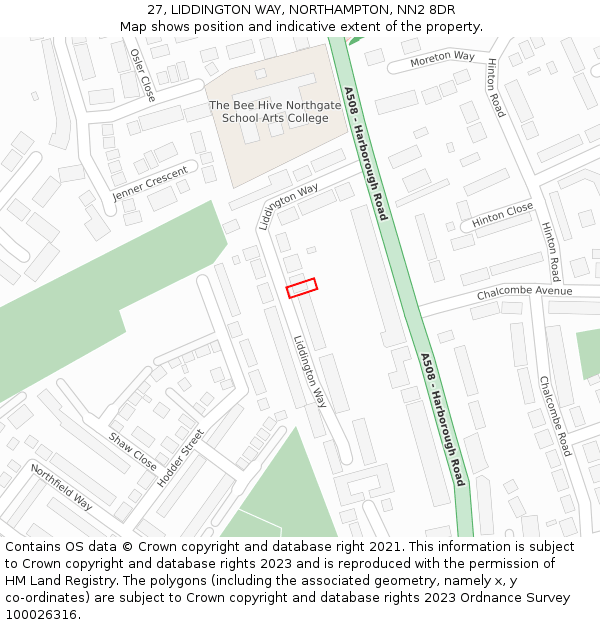 27, LIDDINGTON WAY, NORTHAMPTON, NN2 8DR: Location map and indicative extent of plot