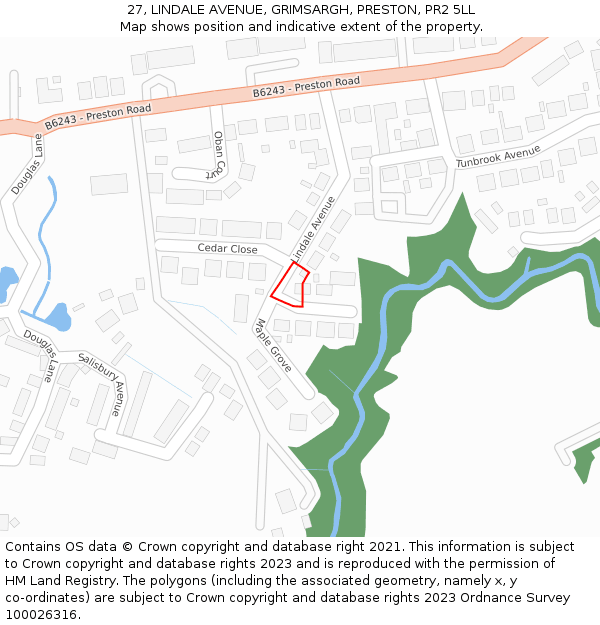 27, LINDALE AVENUE, GRIMSARGH, PRESTON, PR2 5LL: Location map and indicative extent of plot