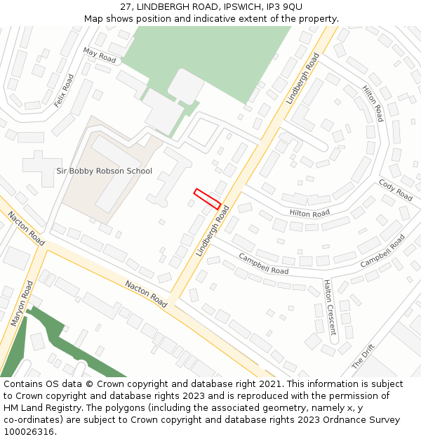 27, LINDBERGH ROAD, IPSWICH, IP3 9QU: Location map and indicative extent of plot