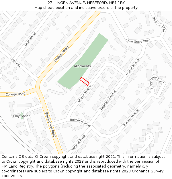 27, LINGEN AVENUE, HEREFORD, HR1 1BY: Location map and indicative extent of plot