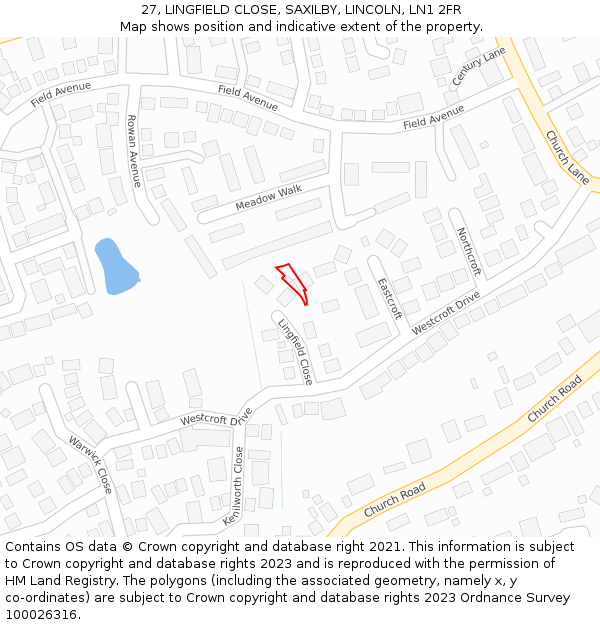 27, LINGFIELD CLOSE, SAXILBY, LINCOLN, LN1 2FR: Location map and indicative extent of plot