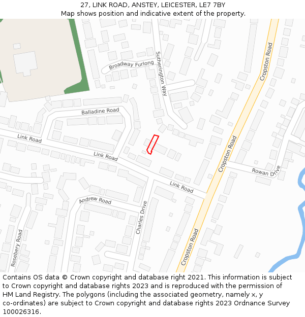 27, LINK ROAD, ANSTEY, LEICESTER, LE7 7BY: Location map and indicative extent of plot
