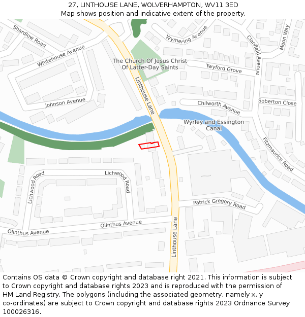 27, LINTHOUSE LANE, WOLVERHAMPTON, WV11 3ED: Location map and indicative extent of plot