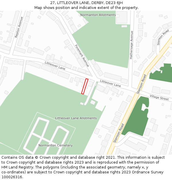 27, LITTLEOVER LANE, DERBY, DE23 6JH: Location map and indicative extent of plot