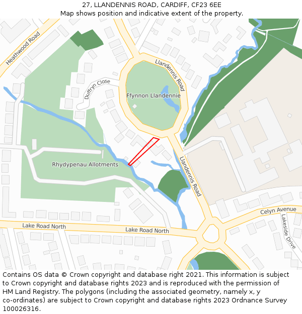 27, LLANDENNIS ROAD, CARDIFF, CF23 6EE: Location map and indicative extent of plot