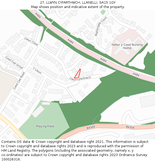 27, LLWYN CYFARTHWCH, LLANELLI, SA15 1GY: Location map and indicative extent of plot