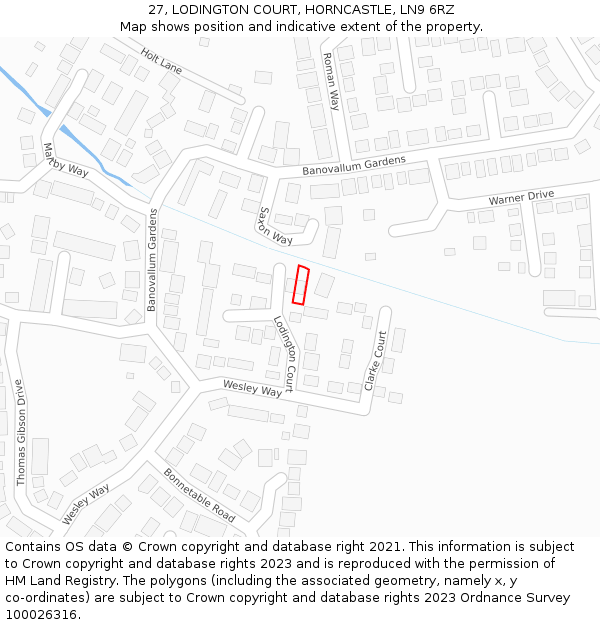 27, LODINGTON COURT, HORNCASTLE, LN9 6RZ: Location map and indicative extent of plot
