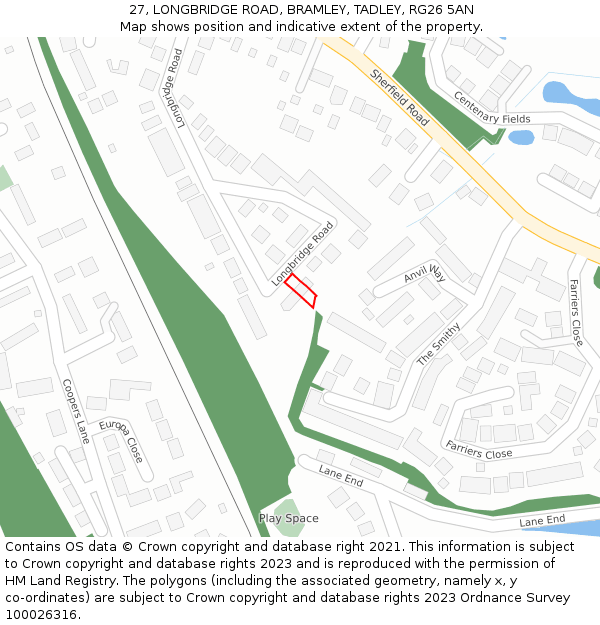27, LONGBRIDGE ROAD, BRAMLEY, TADLEY, RG26 5AN: Location map and indicative extent of plot