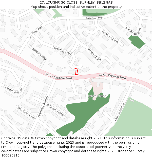 27, LOUGHRIGG CLOSE, BURNLEY, BB12 8AS: Location map and indicative extent of plot