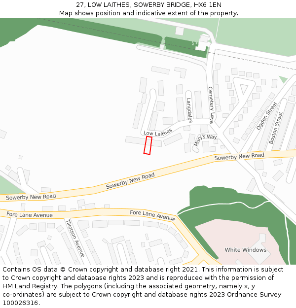 27, LOW LAITHES, SOWERBY BRIDGE, HX6 1EN: Location map and indicative extent of plot