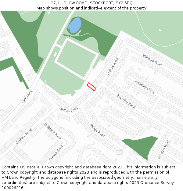 27, LUDLOW ROAD, STOCKPORT, SK2 5BQ: Location map and indicative extent of plot