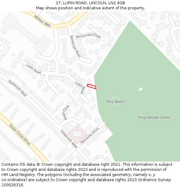 27, LUPIN ROAD, LINCOLN, LN2 4GB: Location map and indicative extent of plot