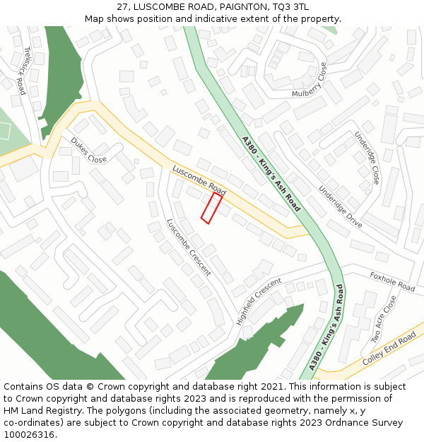 27, LUSCOMBE ROAD, PAIGNTON, TQ3 3TL: Location map and indicative extent of plot