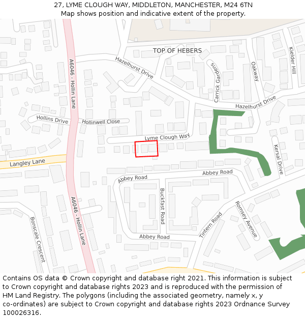 27, LYME CLOUGH WAY, MIDDLETON, MANCHESTER, M24 6TN: Location map and indicative extent of plot
