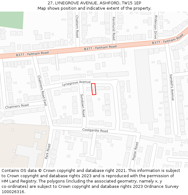 27, LYNEGROVE AVENUE, ASHFORD, TW15 1EP: Location map and indicative extent of plot