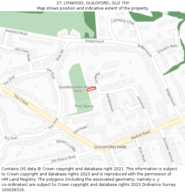 27, LYNWOOD, GUILDFORD, GU2 7NY: Location map and indicative extent of plot