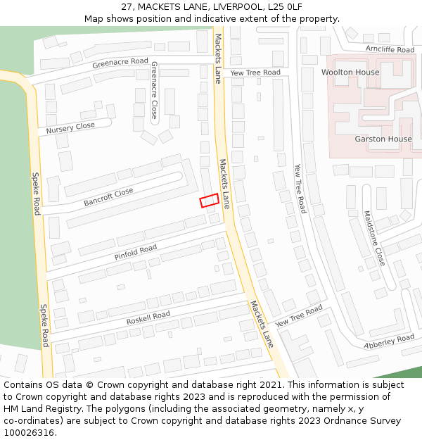 27, MACKETS LANE, LIVERPOOL, L25 0LF: Location map and indicative extent of plot