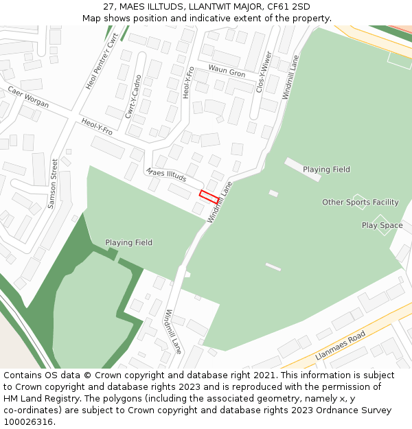 27, MAES ILLTUDS, LLANTWIT MAJOR, CF61 2SD: Location map and indicative extent of plot
