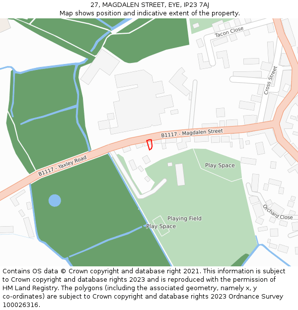 27, MAGDALEN STREET, EYE, IP23 7AJ: Location map and indicative extent of plot