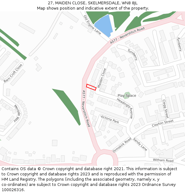 27, MAIDEN CLOSE, SKELMERSDALE, WN8 8JL: Location map and indicative extent of plot