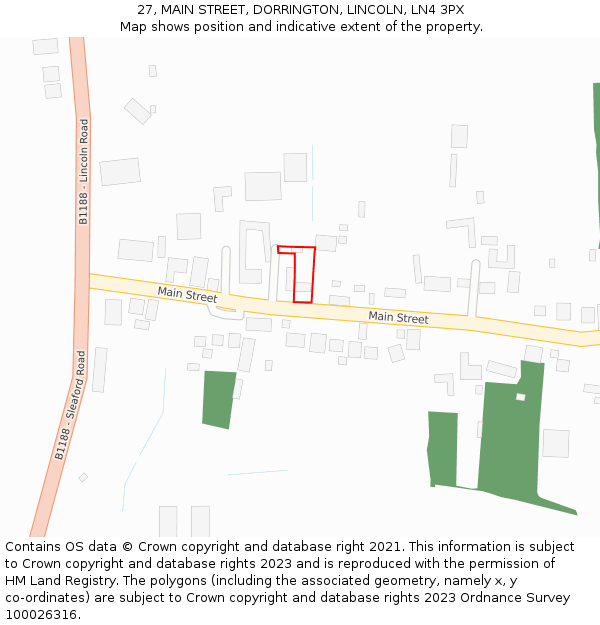 27, MAIN STREET, DORRINGTON, LINCOLN, LN4 3PX: Location map and indicative extent of plot