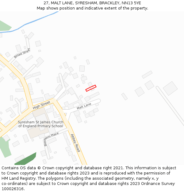 27, MALT LANE, SYRESHAM, BRACKLEY, NN13 5YE: Location map and indicative extent of plot