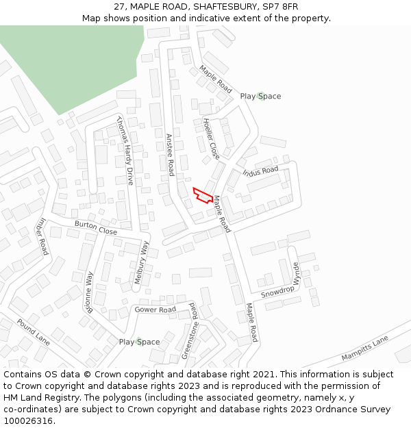27, MAPLE ROAD, SHAFTESBURY, SP7 8FR: Location map and indicative extent of plot