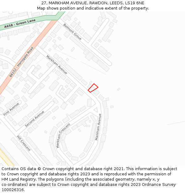 27, MARKHAM AVENUE, RAWDON, LEEDS, LS19 6NE: Location map and indicative extent of plot