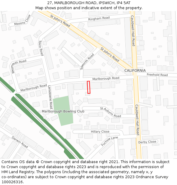 27, MARLBOROUGH ROAD, IPSWICH, IP4 5AT: Location map and indicative extent of plot