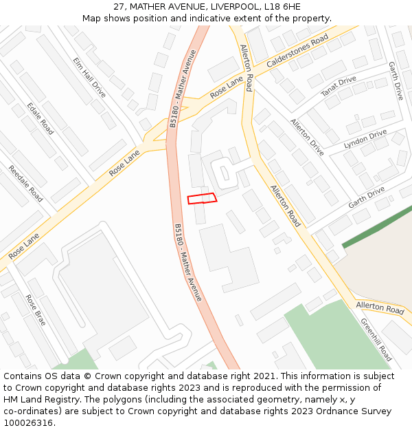 27, MATHER AVENUE, LIVERPOOL, L18 6HE: Location map and indicative extent of plot