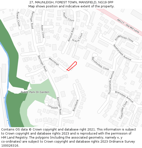 27, MAUNLEIGH, FOREST TOWN, MANSFIELD, NG19 0PP: Location map and indicative extent of plot