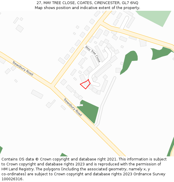 27, MAY TREE CLOSE, COATES, CIRENCESTER, GL7 6NQ: Location map and indicative extent of plot