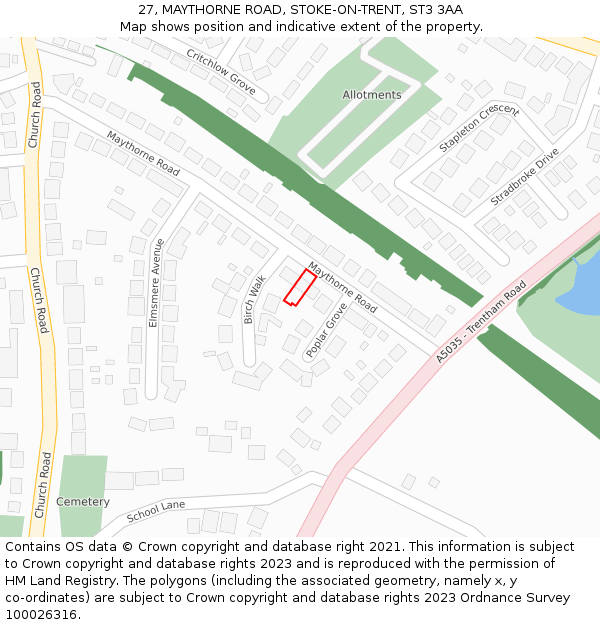 27, MAYTHORNE ROAD, STOKE-ON-TRENT, ST3 3AA: Location map and indicative extent of plot