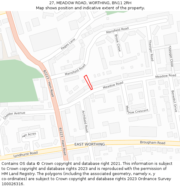 27, MEADOW ROAD, WORTHING, BN11 2RH: Location map and indicative extent of plot