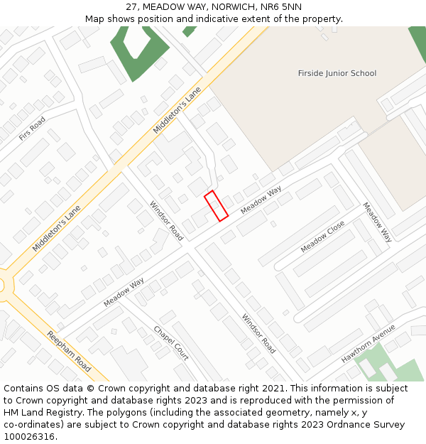 27, MEADOW WAY, NORWICH, NR6 5NN: Location map and indicative extent of plot