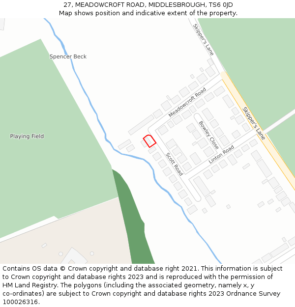 27, MEADOWCROFT ROAD, MIDDLESBROUGH, TS6 0JD: Location map and indicative extent of plot